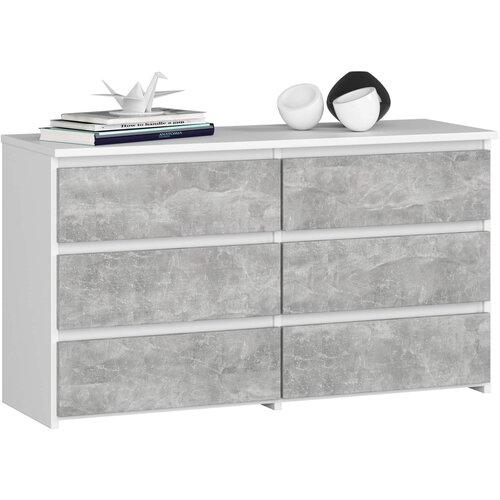 AKORD Cl100 Komoda, 6 Predalov, Bela/Beton, (5000332261) Cene