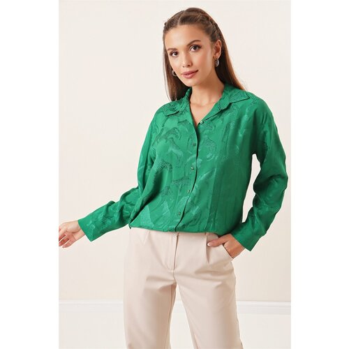 By Saygı Leopard Embroidered Shirt Green Slike