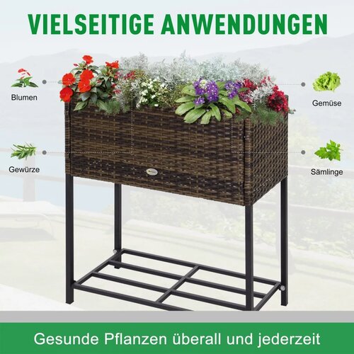  Povi&amp;scaron;ena vrtna gredica cvjetna kutija duboka polica metalni okvir/poli ratan 70 x 30 x 70 cm smeđa/crna Slike