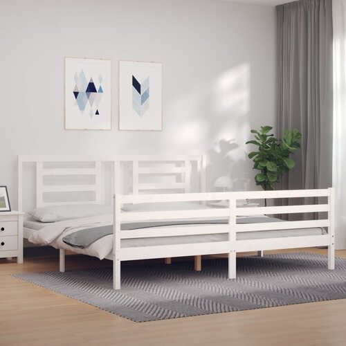 vidaXL Posteljni okvir z vzglavjem bel 200x200 cm trden les Cene