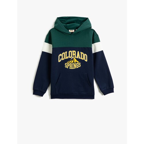 Koton Hooded Sweatshirt Color Block Printed Kangaroo Pocket Slike