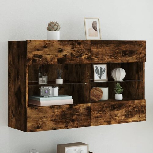  The Living Store Stenska TV omarica z LED lučkami dimljeni hrast 98,5x30x60,5 cm - TV Stenska Omarica, (21555928) Cene