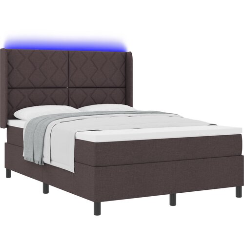 vidaXL Postelja s vzmetnico in LED osvetlitvijo Temno Rjava 140x190 cm Tkanina, (22049286) Cene