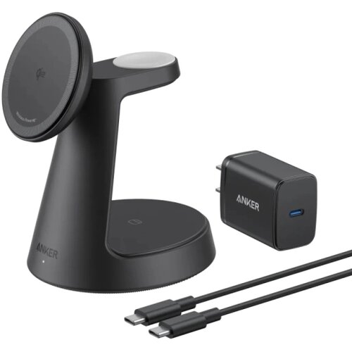 Anker MagGo Bežični Dock Stand 3u1, sa kablovima i zidnim punjačem, crni Slike