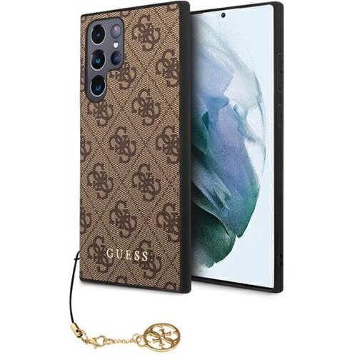 Guess GUHCS22LGF4GBR silikonski ovitek za Samsung Galaxy S22 Ultra 5G - rjav z obeskom Slike