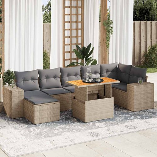 vidaXL 8-dijelni set vrtnih sofa od poliratana s jastucima bež Cijene