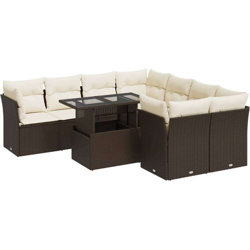 VidaXL 9-dijelni set vrtnih sofa s jastucima poliratan smeđi Slike
