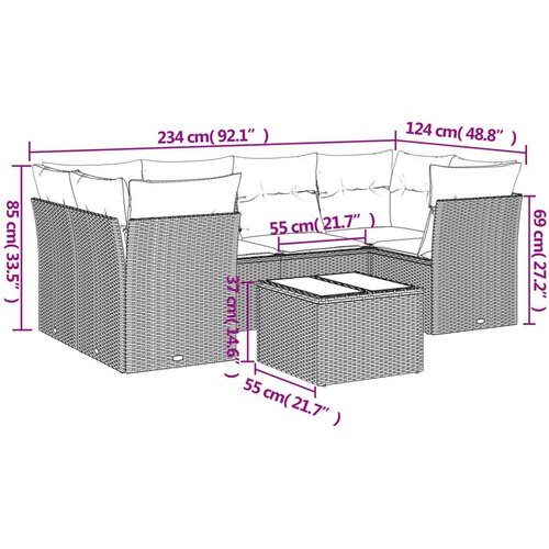 VidaXL 7-dijelni set vrtnih sofa od poliratana s jastucima smeđi Slike