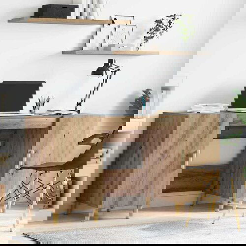 VidaXL Miza s polico Umetni hrast 140 x 50 x 75 cm Konstruiran les Slike