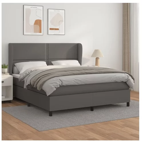 Box spring postelja z vzmetnico siv 160x200 cm umetno usnje