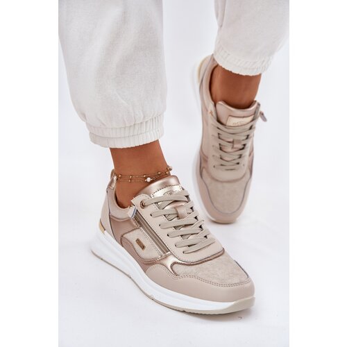 EVENTO Leather Sports Shoes Sneakers Women With Zipper Beige Lilimia Cijene