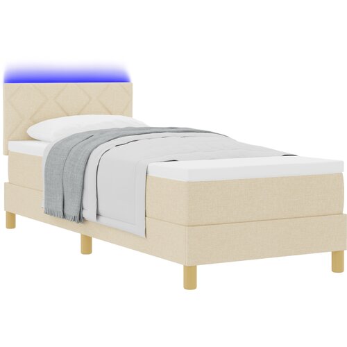 vidaXL Box Spring Bed z vzmetnico in LED Krem 80x200 cm Tkanina, (22081086) Cene