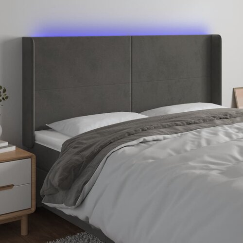 vidaXL LED posteljno vzglavje temno sivo 203x16x118/128 cm žamet Cene
