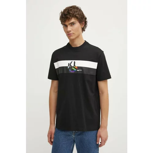 KARL LAGERFELD JEANS Bombažna kratka majica moška, črna barva, 245D1708