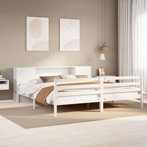 vidaXL Knjižna postelja brez vzmetnice bela 200x200 cm trdna borovina Cene