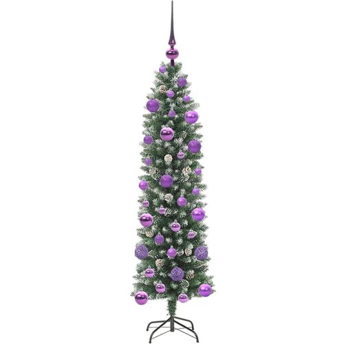 VidaXL Umjetno vitko božićno drvce s stalakom Zelena i bijela 120 cm Slike