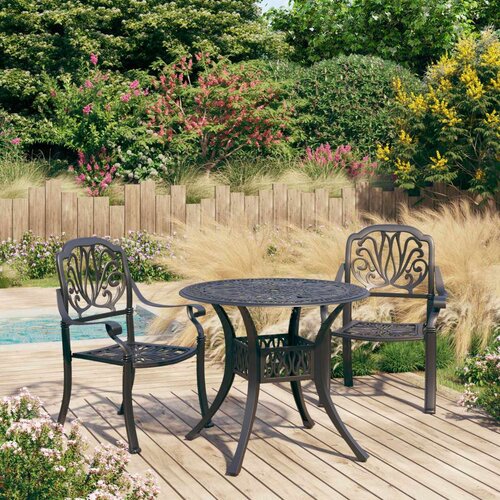  3-dijelni bistro set od lijevanog aluminija crni Slike