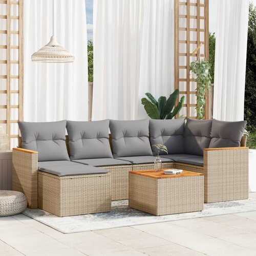 VidaXL 7-dijelni set vrtnih sofa od poliratana s jastucima bež Slike
