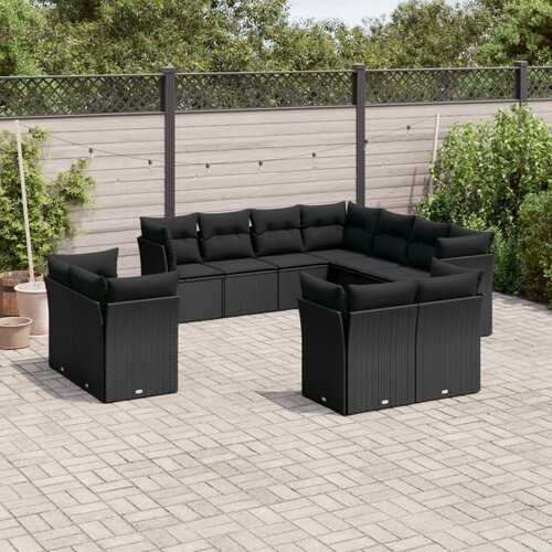 vidaXL 11-dijelni set vrtnih sofa od poliratana s jastucima crni Cene