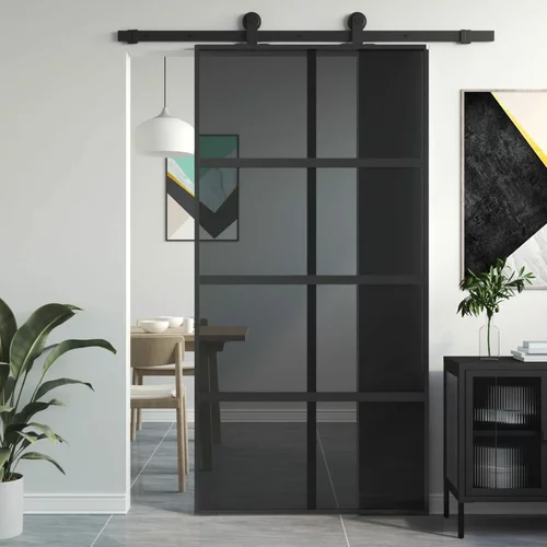  Klizna vrata crna 102,5x205 cm od kaljenog stakla i aluminija