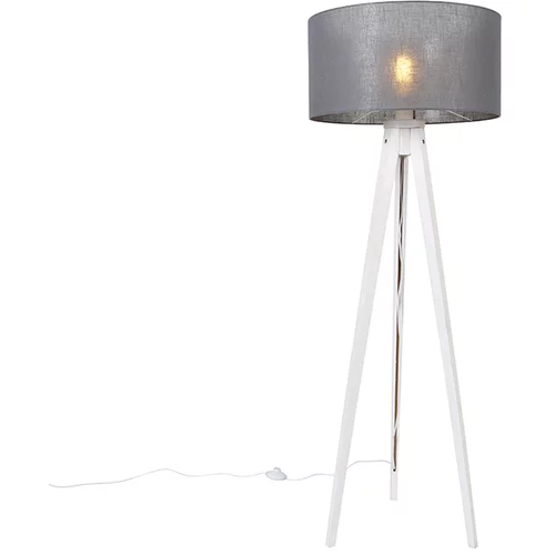QAZQA Sodobna stojalo za talno svetilko bela s sivim senčilom 50 cm - Tripod Classic
