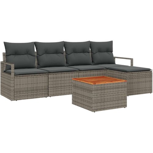  Set vrtnog kauča s jastučićima od 6 komada sivi poli ratan akacije  2-sjedni vrtni kauč sa spremnikom i jastučićima sivi poli ra Cijene