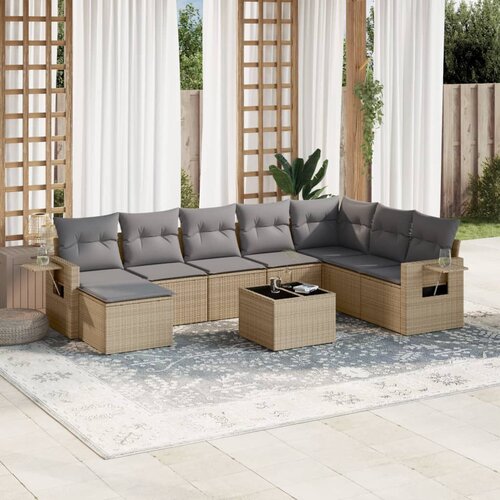  9-dijelni set vrtnih sofa s jastucima bež od poliratana 85 x 62 x 69 cm Cene