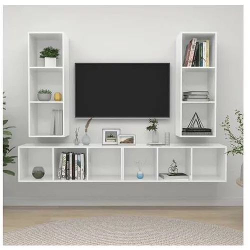  Stenske TV omarice 4 kosi visok sijaj bela iverna plošča