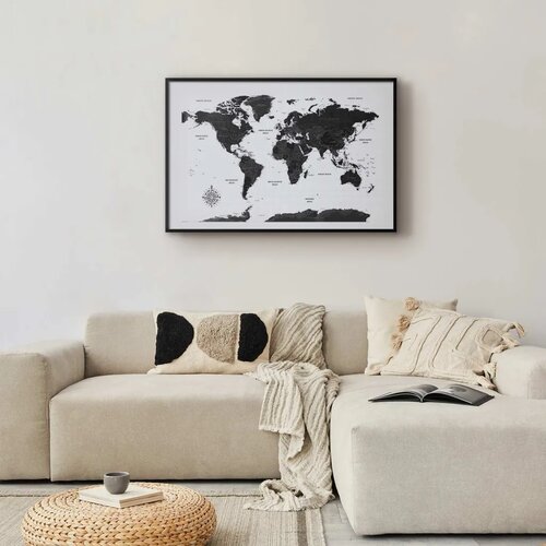  Plakat - Monochromatic Map 90x60 Crni okvir s margom Slike