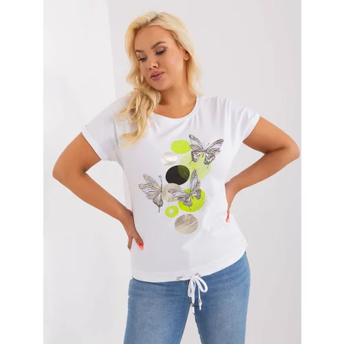 Fashion Hunters Larger size cotton blouse in white and lime