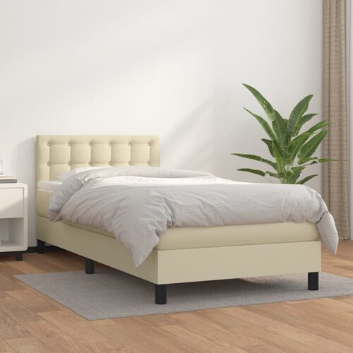 vidaXL Box spring postelja z vzmetnico krem 100x200 cm umetno usnje Cene