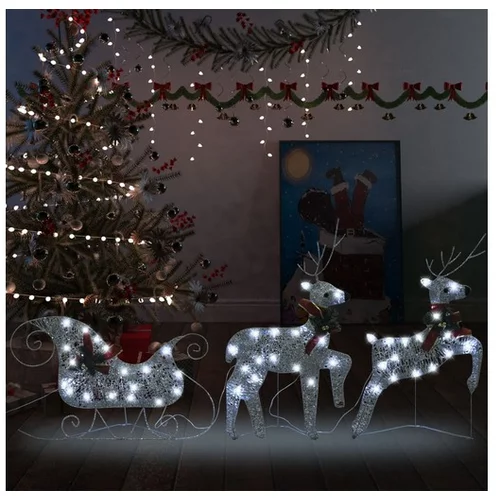  Božični jeleni s sanmi 60 LED lučk srebrne barve