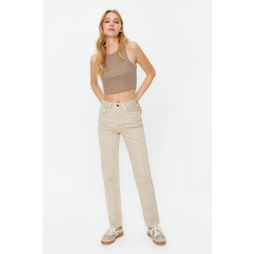 Trendyol Stone High Waist Straight Jeans