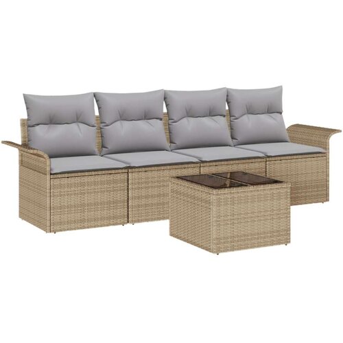  Set za vrtni sofu od 5 dijelova s jastučićima bež poli ratan dvosjed vrtne sofe s odlaganjem &amp;amp;amp jastučićima bež poli ratan Slike