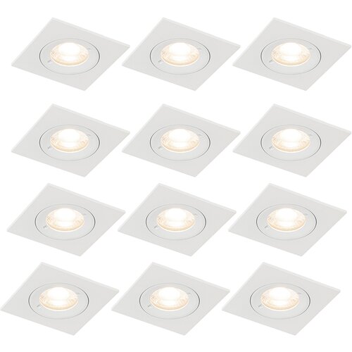 QAZQA Komplet 12 vgradnih reflektorjev belih kvadratnih GU10 50 mm IP44 - Xena Cene