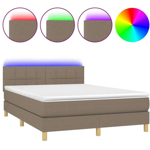  Box spring s madracem LED smeđesivi 140x190 cm tkanina Slike