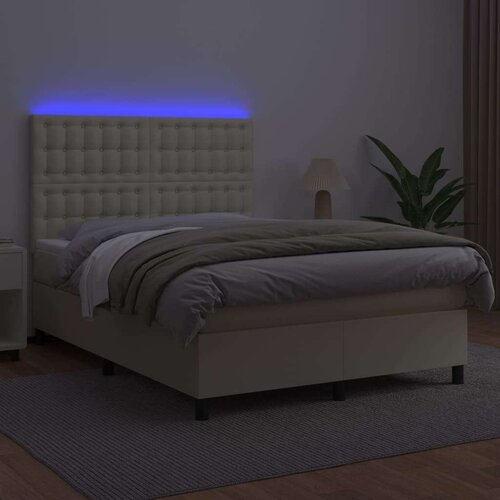  Krevet box spring s madracem LED krem 140x190cm od umjetne kože Slike