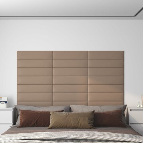 VidaXL Stenski paneli 12 kosov kapučino 60x15 cm umetno usnje 1,08 m&amp;sup2; Slike