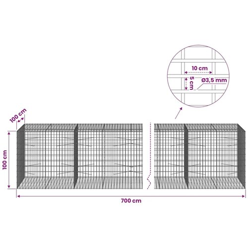  Gabion s žicom debljine 3 5 mm i mrežom 5x10 cm 700x100x100 cm - 100 cm 100 cm 700 cm Slike