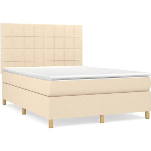 VidaXL Box spring postelja z vzmetnico krem 140x200 cm blago, (20894526) Slike