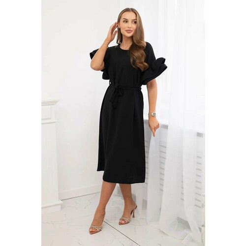 Kesi Dress with a tie at the waist with decorative sleeves in black Slike