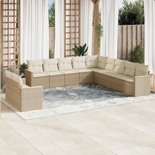 VidaXL 11-dijelni set vrtnih sofa od poliratana s jastucima bež Slike