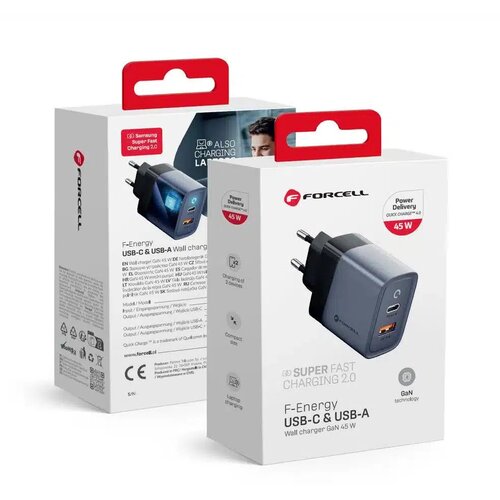forcell F-Energy GaN mrežni punjač - 45 W s priključcima: USB C i USB A s PD i QC 4.0 punjenjem Cijene