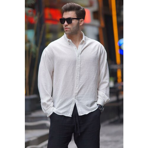 Madmext Men's Ecru Long Sleeve Oversize Shirt 6735 Slike