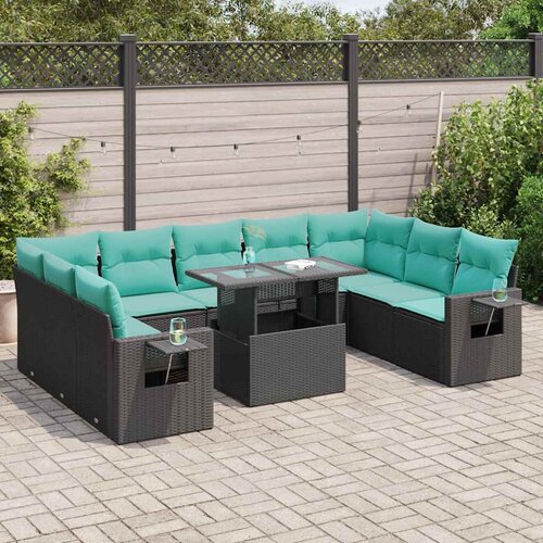  10-dijelni set vrtnih sofa s jastucima crni poliratana bagrem Cijene