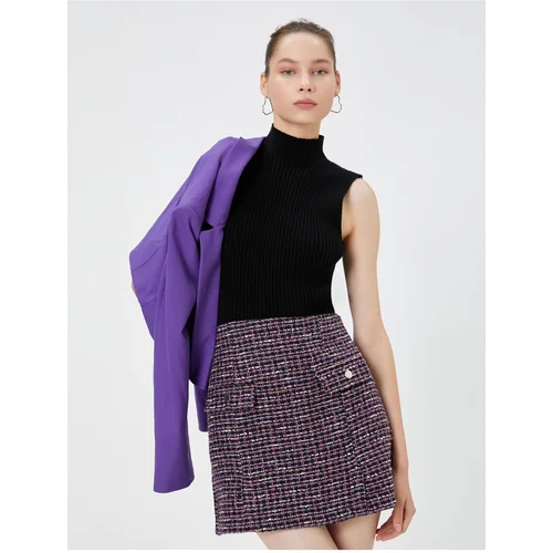 Koton Tweed Mini Skirt Covered Pocket Detailed Slim Fit