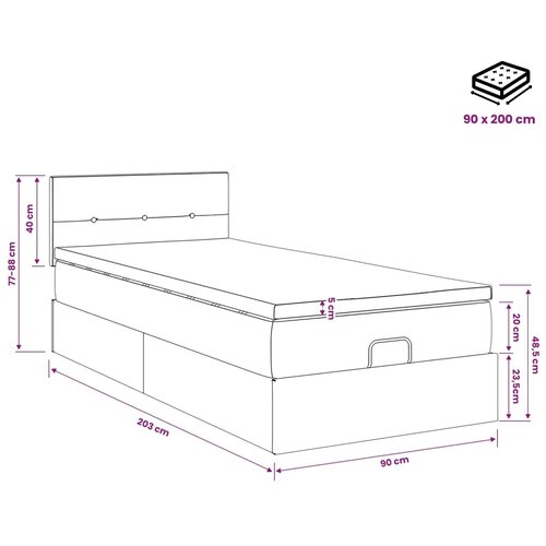  Podesivi krevet s madracem Ružičasta 90 x 200 cm Bar&amp;scaron;un - Ružičasta 90 x 200 cm Pro&amp;scaron;iveno gumbima Slike