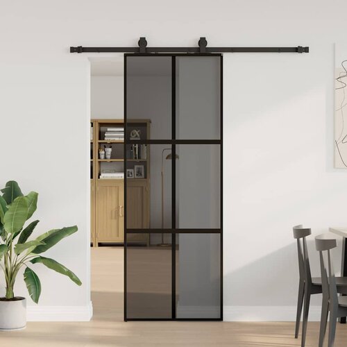 vidaXL Drsna vrata z opremo črna 76x205 cm kaljeno steklo Cene