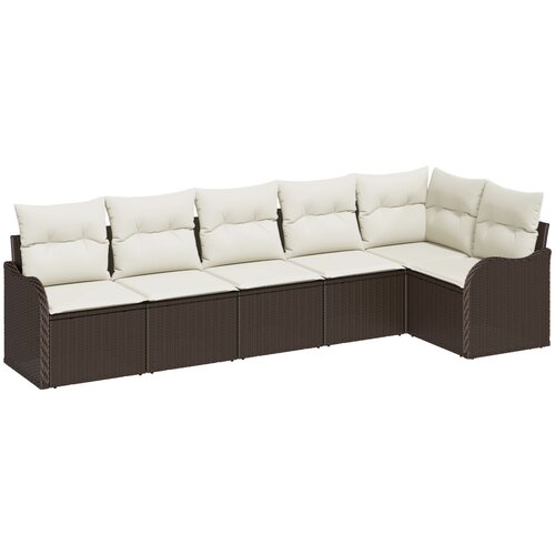 VidaXL Set 6 komada vrtne sofe s jastučićima smeđi poli ratan, 2-sjedalna vrtna sofa s jastučićima smeđi poli ratan Slike