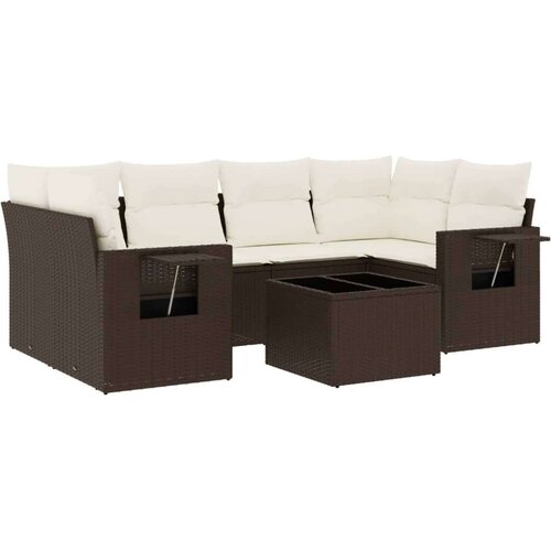 VidaXL 7-dijelni set vrtnih sofa od poliratana s jastucima smeđi Slike